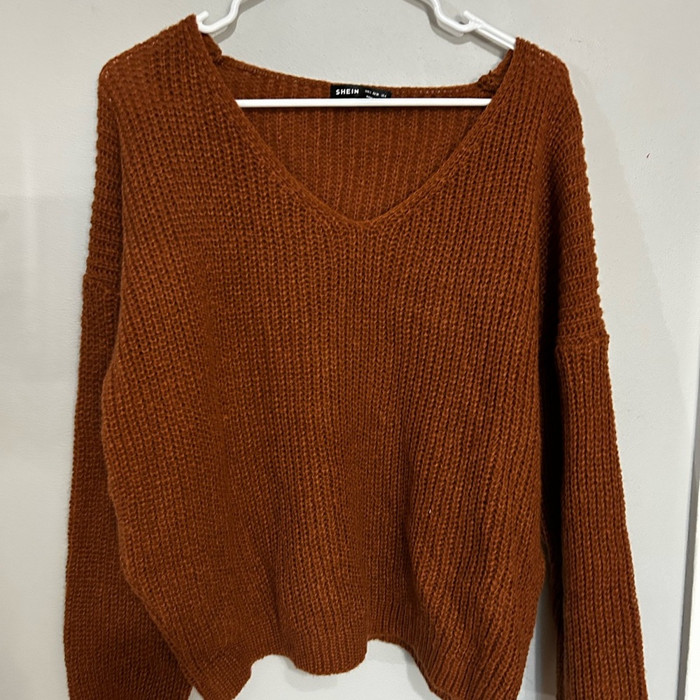 SHEIN Oversized Women's Off-the-Shoulder Brown Sweater